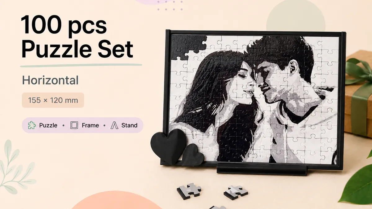 Horizontal Puzzle 100pcs with Heart Frame & Stand