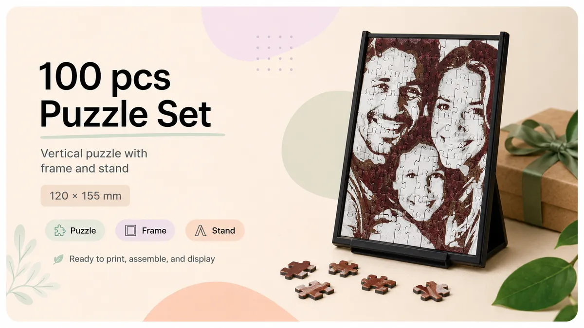 Vertical Puzzle 100pcs with Frame & Stand