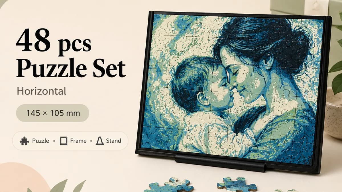 Horizontal Puzzle 48pcs with Frame & Stand