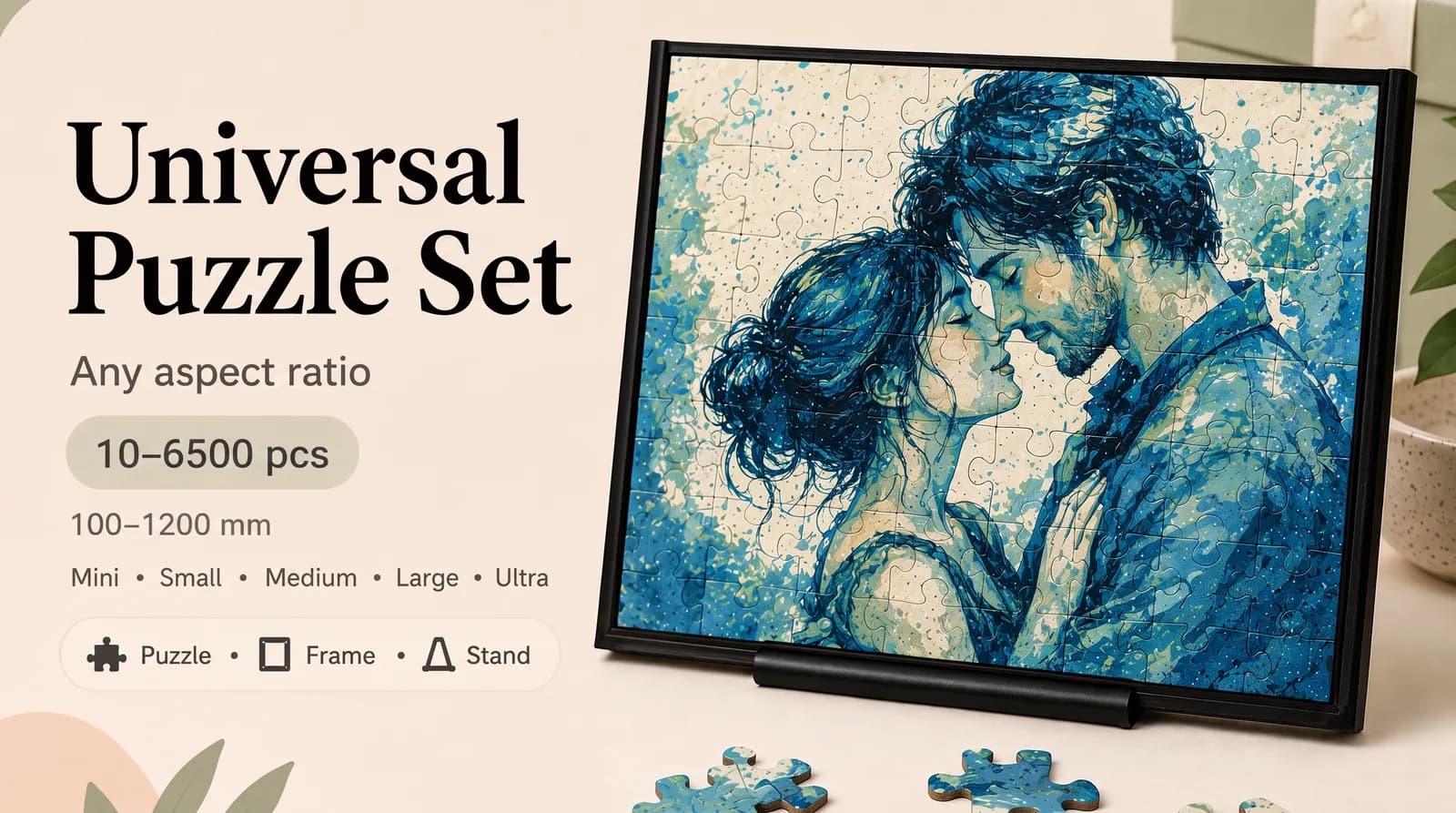 Universal Puzzle - parametric jigsaw with custom size and pieces